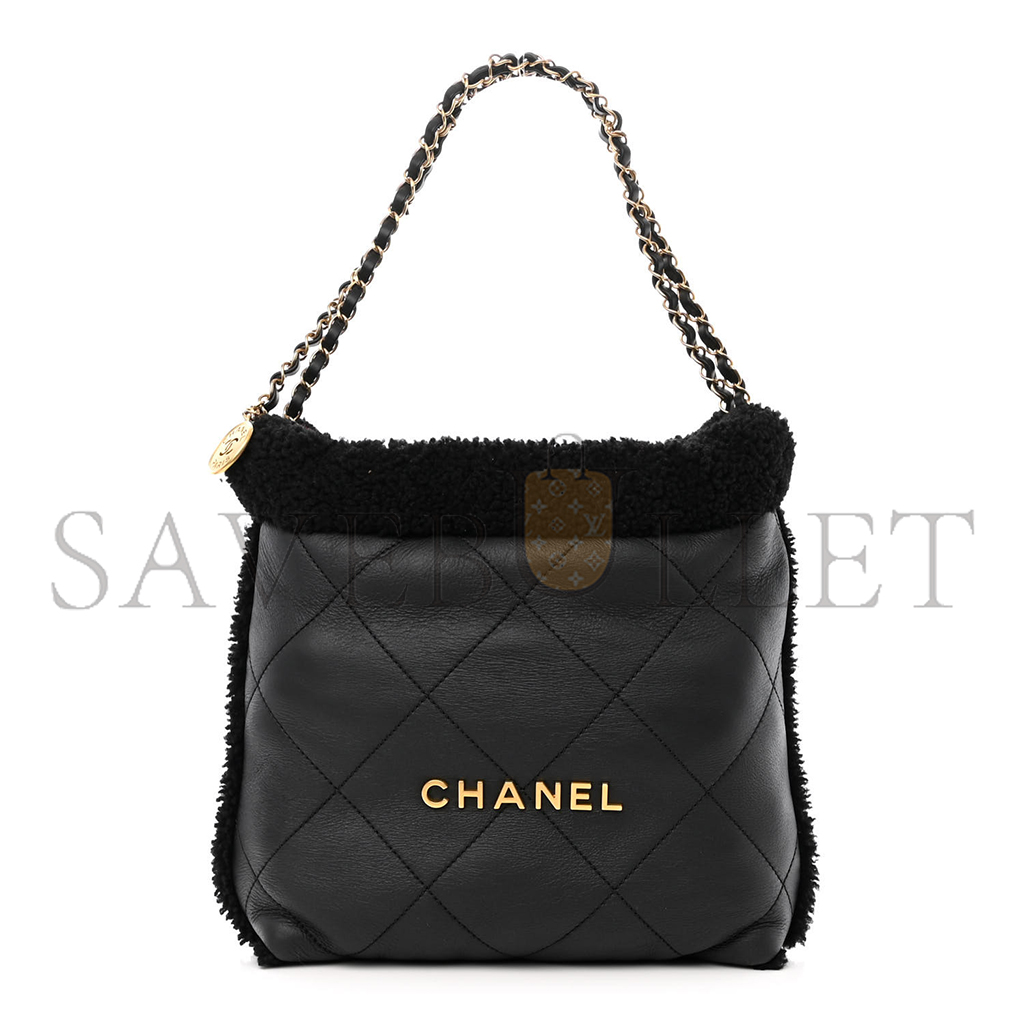 Ch*el master aged lambskin shearling quilted small Ch*el 22 black as3260 (30*30*8cm)